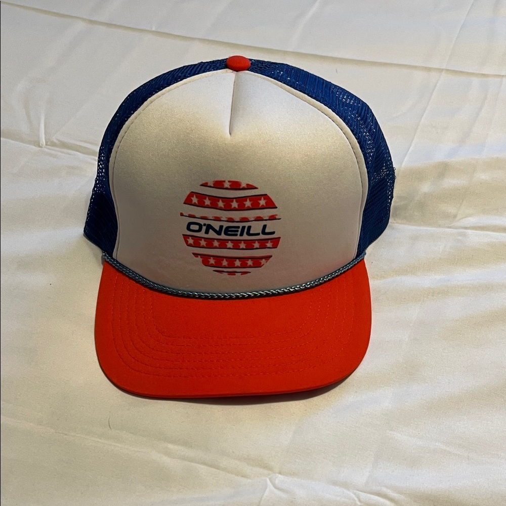 O'Neill White and Red Trucker Hat with Blue Mesh